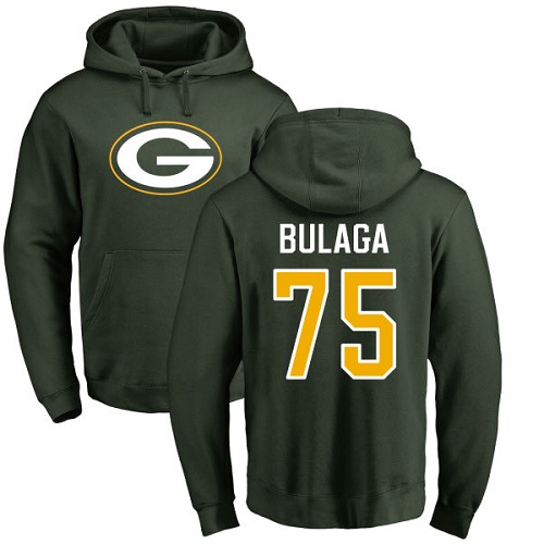 Men Green Bay Packers Green #75 Bulaga Bryan Name And Number Logo Nike NFL Pullover Hoodie Sweatshirts->green bay packers->NFL Jersey